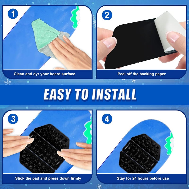 BeapTcely Black Snowboard Stomp Pads, Snowboard Grip Pad Anti Slip Mat Self Adhesive Rubber Ski Snowboard Stomp Pad Provides Extra Grip for Snowboarding for Men Women - Image 3